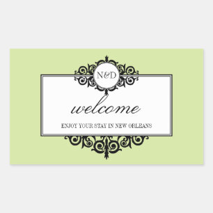 Frans lijst groen monogram uit cadeautas rechthoekige sticker