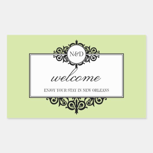 Frans lijst groen monogram uit cadeautas rechthoekige sticker (Voorkant)