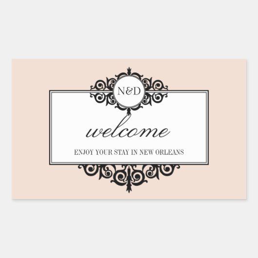 Frans lijst roze monogram uit de stad geschenkzak rechthoekige sticker (Voorkant)