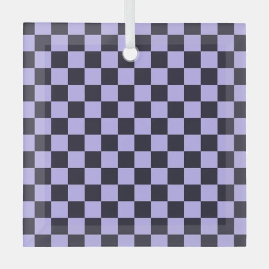 Frans lila schaakbordpatroon glas ornament (Voorkant)