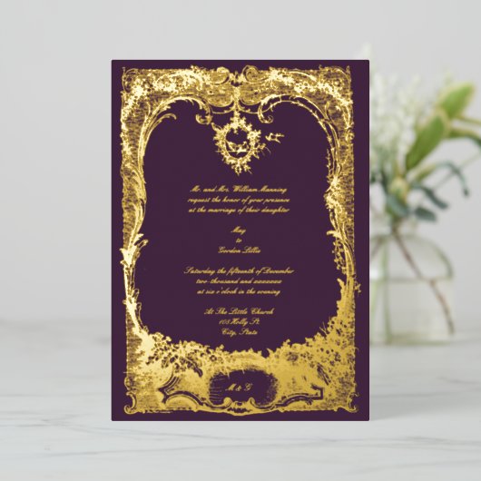  Frans Louis XV Rococo Wedding Folie Uitnodiging (Staand Voorkant)