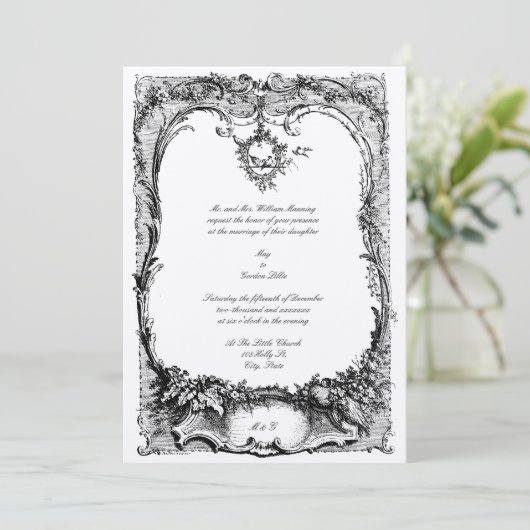  Frans Louis XV Rococo Wedding Kaart (Staand voorkant)