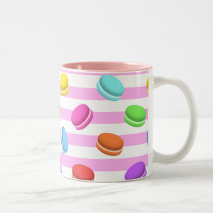 Frans Macaron Liefelijk Pastelroze Strepen Design Tweekleurige Koffiemok