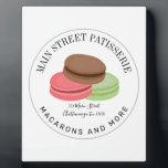 Frans Macarons Food Business Patisserie Adres Fotoplaat<br><div class="desc">De logo van de cirkel met chocolade,  roze,  en groene macro's met douanetekst voor bedrijfsnaam,  adres,  en tagline met grijze grens.</div>