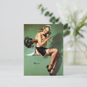 Frans Maid with Duster Pin Up Briefkaart (Staand voorkant)
