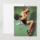 Frans Maid with Duster Pin Up Briefkaart (Voorkant / Achterkant)
