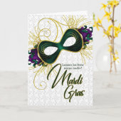 Frans Mardi Gras Violet, Goud en Groen Masker Kaart (Gele Bloem)