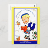 Frans meisje met vogels in sneeuw - heerlijk Briefkaart (Voorkant / Achterkant)