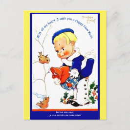 Frans meisje met vogels in sneeuw - heerlijk Briefkaart