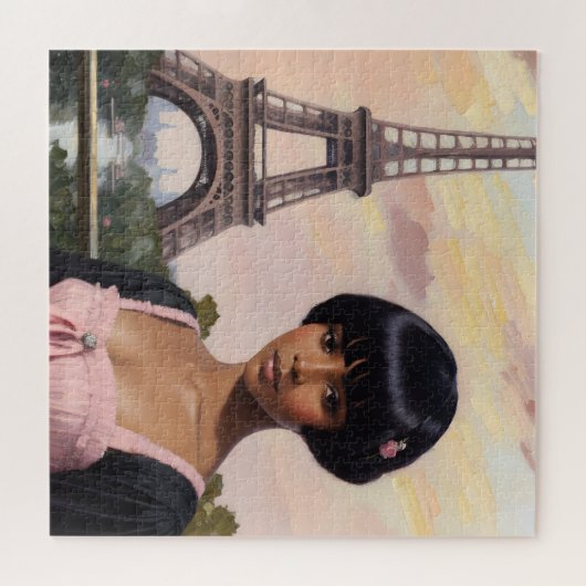 Frans Meisje Roze Parijse Zwart Meisje Art Legpuzzel (Horizontaal)