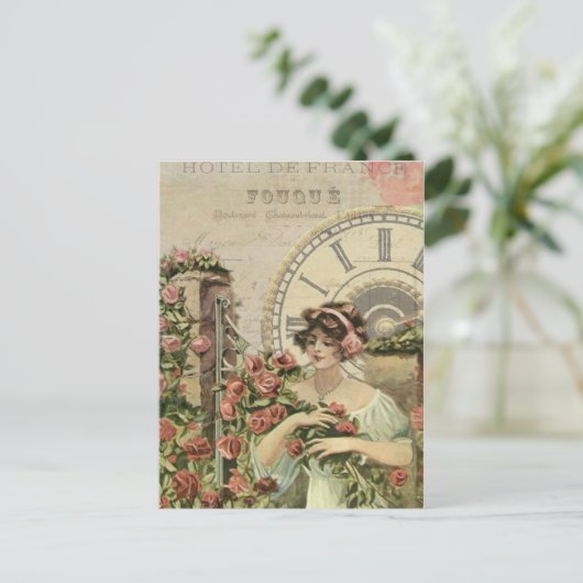 Frans Meisje Rozen  Briefkaart (Staand voorkant)