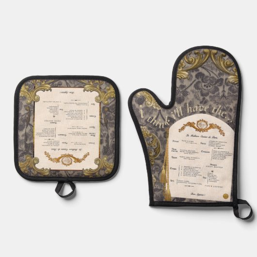 Frans Menu Oven Mitt en Pot Holder Set (Voorkant)