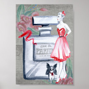Frans Mevrouw met hondenparfum gescent flesje  Poster