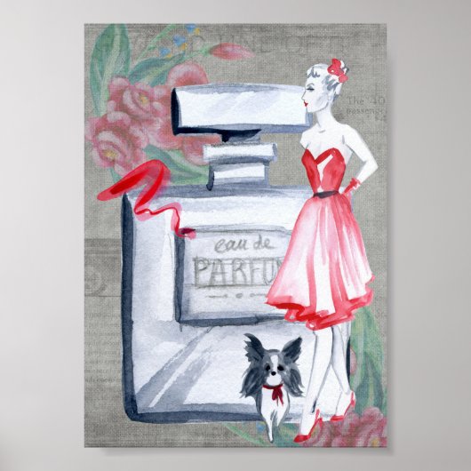 Frans Mevrouw met hondenparfum gescent flesje  Poster (Voorkant)
