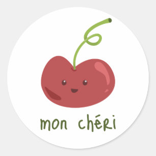 Frans "mon chéri"   Cute Baby Cherry Fruit Ronde Sticker