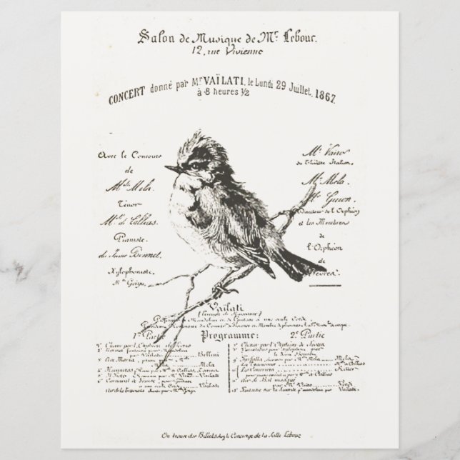 Frans Music Salon Bird Script Paper (Voorkant)