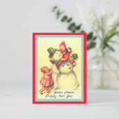  Frans nieuwjaar Snowman met kinderen (kopie) Briefkaart (Staand voorkant)