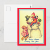  Frans nieuwjaar Snowman met kinderen (kopie) Briefkaart (Voorkant / Achterkant)