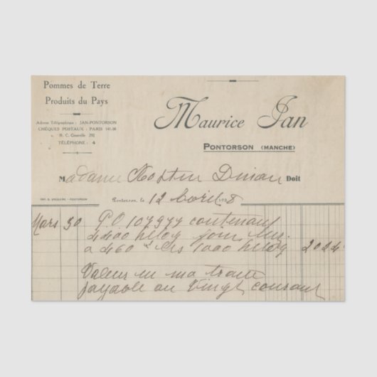 Frans ontvangstbewijs Tissuepapier (Voorkant)