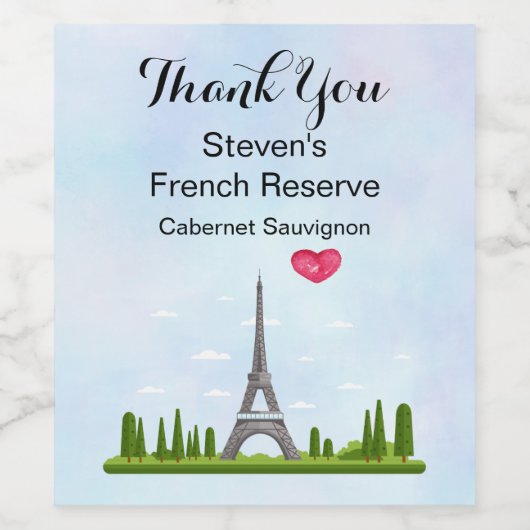 Frans ontwerp - Eiffeltoren in Parijs Dank u Wijn Etiket (Enkel label)