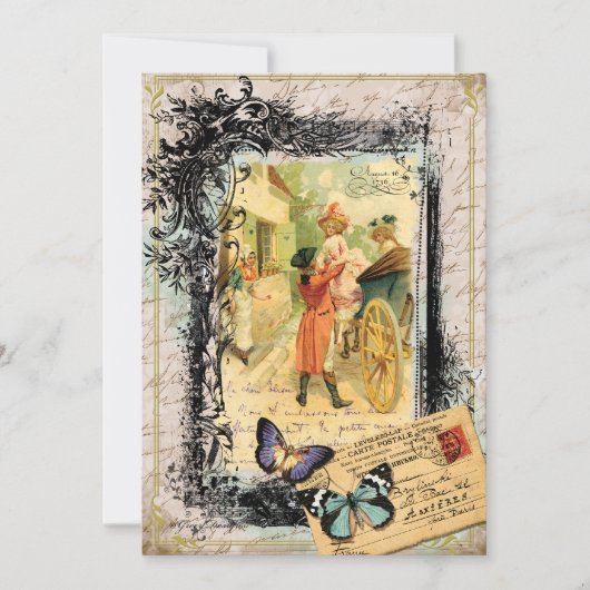 Frans paar bij uitnodiging voor een vervoerskaart (Voorkant)