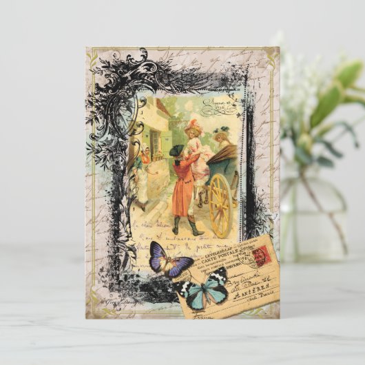 Frans paar bij uitnodiging voor een vervoerskaart (Staand voorkant)