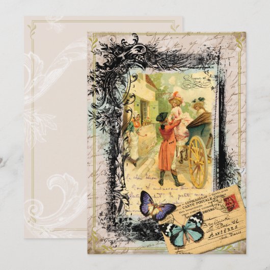 Frans paar bij uitnodiging voor een vervoerskaart (Voorkant / Achterkant)