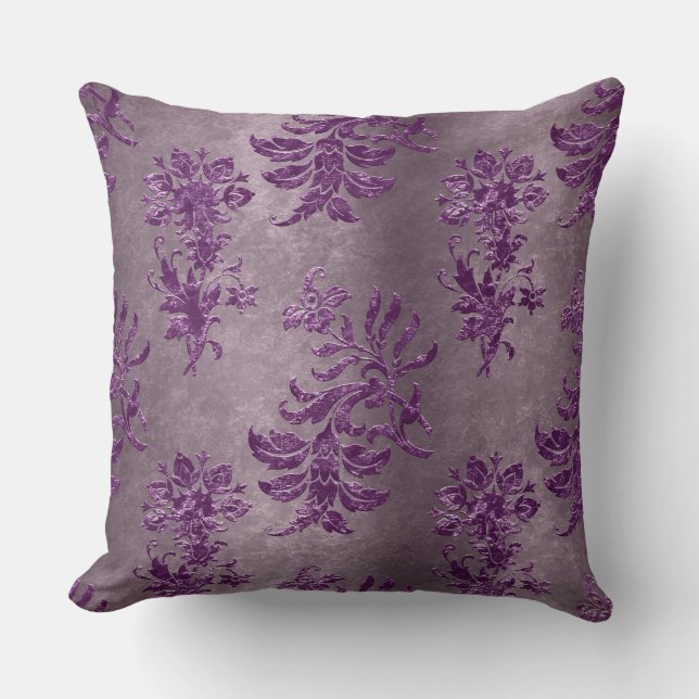 Frans  Paars Floral Damask Pattern Kussen (Voorkant)