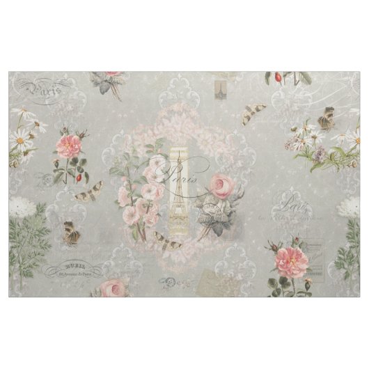 Frans Parijs Botanisch Floral Script Grey Stof (Fat Quarter)