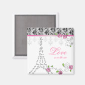 Frans Parijs Liefde Magnet Roze Rozen (Voorkant / Achterkant)