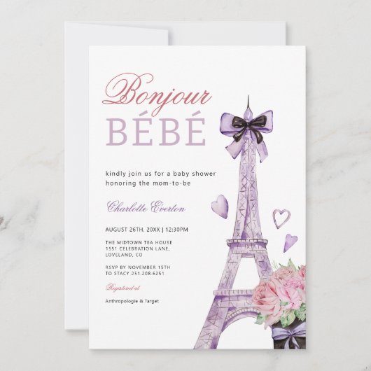 Frans Parijse Bebe Eiffeltoren Bow Baby shower Kaart (Voorkant)