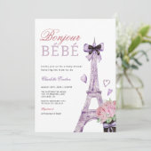 Frans Parijse Bebe Eiffeltoren Bow Baby shower Kaart (Staand voorkant)