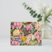  Frans-Parijse eiffeltoren Cute Bird Floral Briefkaart (Staand voorkant)