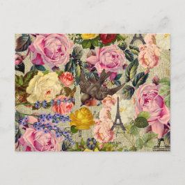Frans-Parijse eiffeltoren Cute Bird Floral Briefkaart