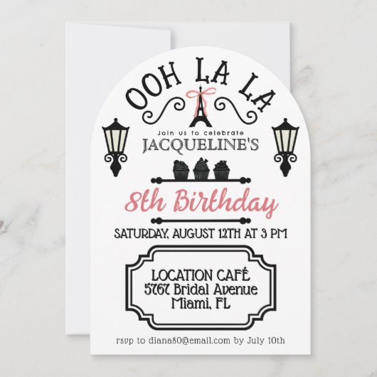 Frans Parijse thema Meisjes Verjaardag Uitnodiging (Voorkant)