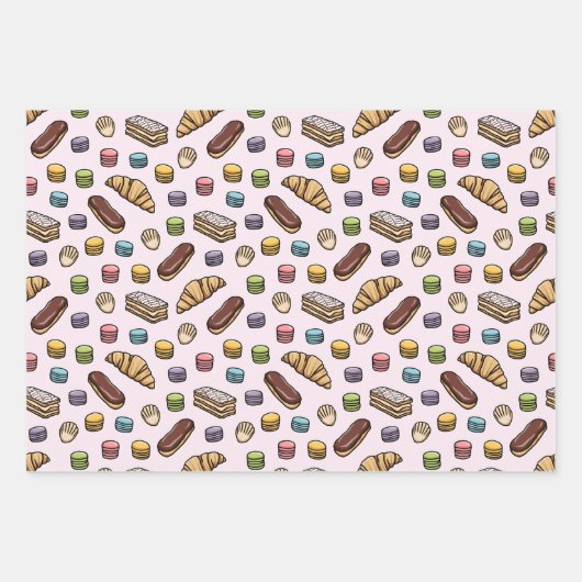 Frans Pastries Sweet Macaron Pattern Inpakpapier Vel (Voorkant 3)