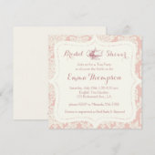  Frans Pink+Cream Damask Bridal Tea Party Kaart (Voorkant / Achterkant)