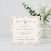  Frans Pink+Cream Damask Bridal Tea Party Kaart (Staand voorkant)