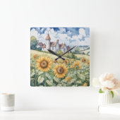 Frans platteland met zonnebloemen vierkante klok (Huis)