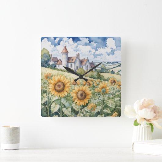 Frans platteland met zonnebloemen vierkante klok (Huis)