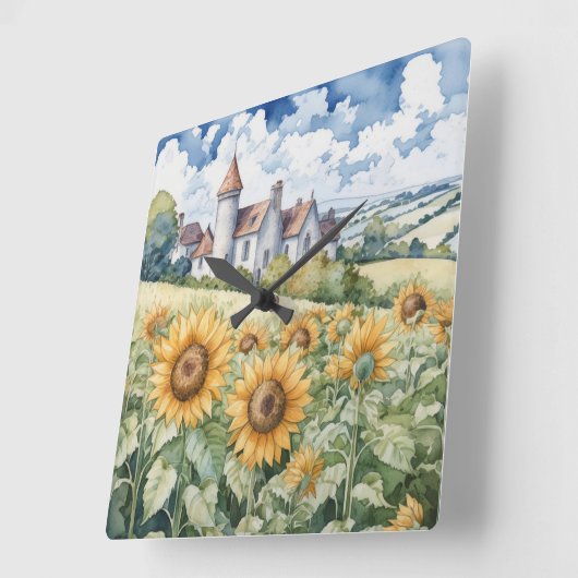 Frans platteland met zonnebloemen vierkante klok (Hoek)