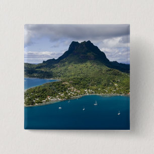 Frans-Polynesië, Bora Bora. Luchtfoto van Vierkante Button 5,1 Cm