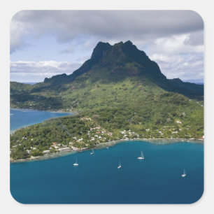 Frans-Polynesië, Bora Bora. Luchtfoto van Vierkante Sticker