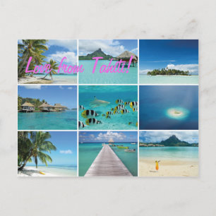 Frans Polynesië collage roze tekst briefkaart