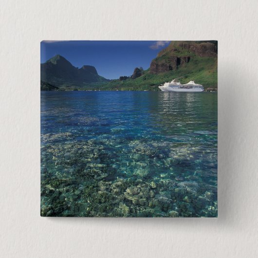 Frans-Polynesië, Moorea. Cooks Bay. Cruiseschip Vierkante Button 5,1 Cm (Voorkant)