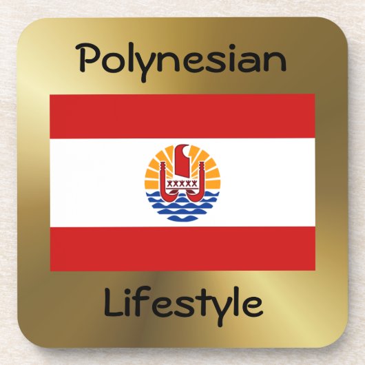 Frans-Polynesië Onderzetter met vlag en tekst (Voorkant)