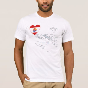 Frans-Polynesië Vlag hart en kaart T-shirt