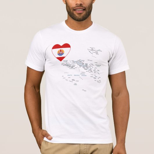 Frans-Polynesië Vlag hart en kaart T-shirt (Voorkant)