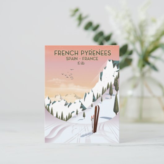 Frans poster Pyrénées Ski Briefkaart (Staand voorkant)