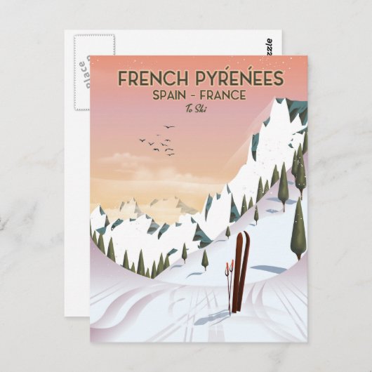 Frans poster Pyrénées Ski Briefkaart (Voorkant / Achterkant)